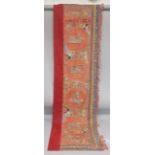 A 19TH CENTURY CHINESE BANNER FOR MARRIAGE, with gilt threaded characters; 'Qin Se He Ming',