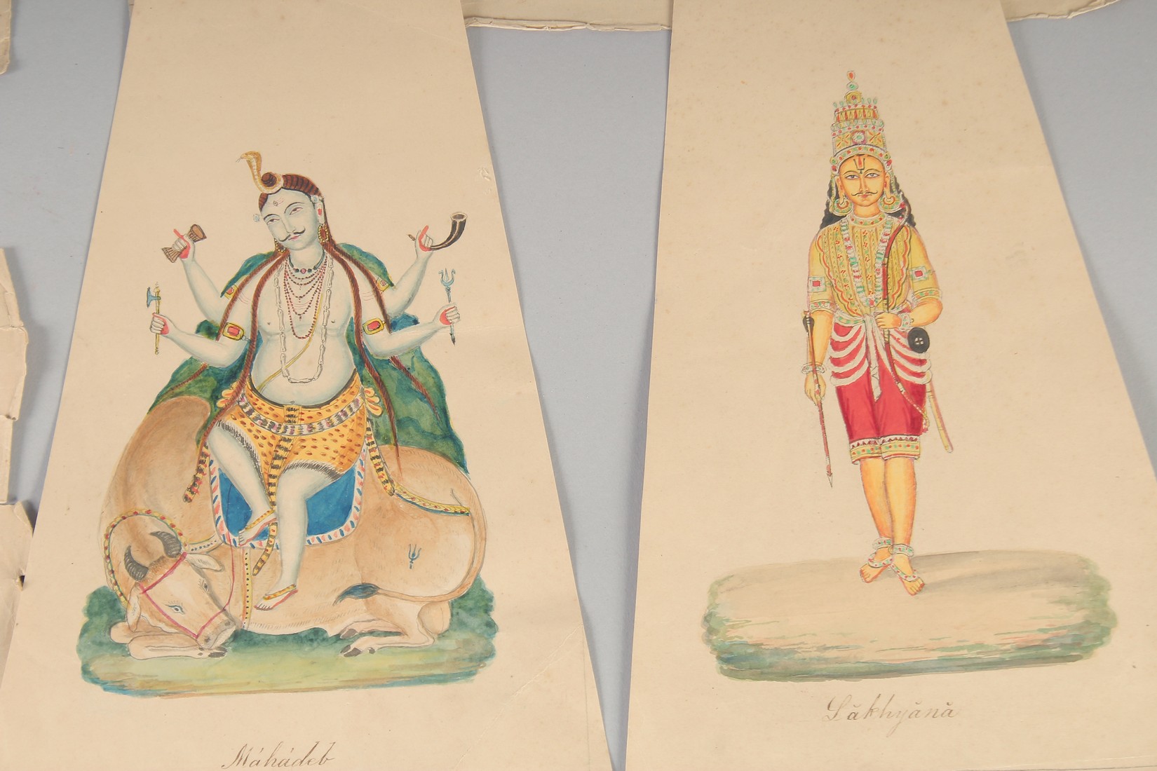 A VERY FINE SET OF FIVE EARLY 19TH CENTURY INDIAN WATERCOLOUR PAINTINGS OF HINDU DEITIES, largest - Image 5 of 5