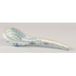 A LARGE CHINESE BLUE AND WHITE PORCELAIN LADLE, the interior with characters, bearing six-
