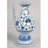 A CHINESE BLUE AND WHITE PORCELAIN EWER, bearing six-character mark, 22cm high.