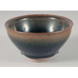 A CHINESE HARE'S FUR GLAZE POTTERY BOWL, 12.5cm diameter.