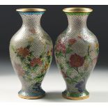 A PAIR OF CHINESE GLASS CLOISONNE VASES, decorated with colourful glass and wirework flowers with