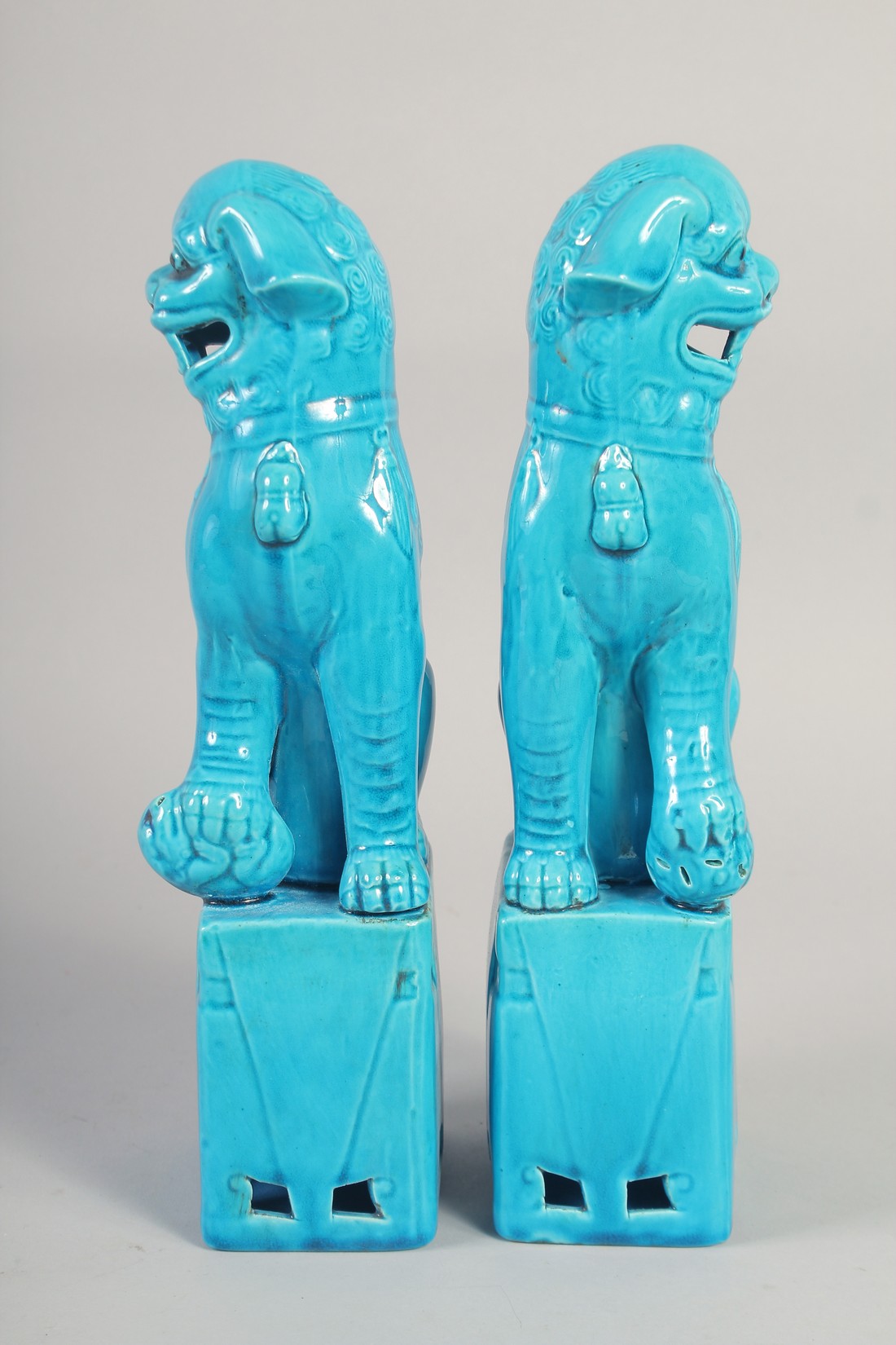 A PAIR OF TURQUOISE GLAZE PORCELAIN LION DOGS, 31.5cm high. - Image 2 of 6