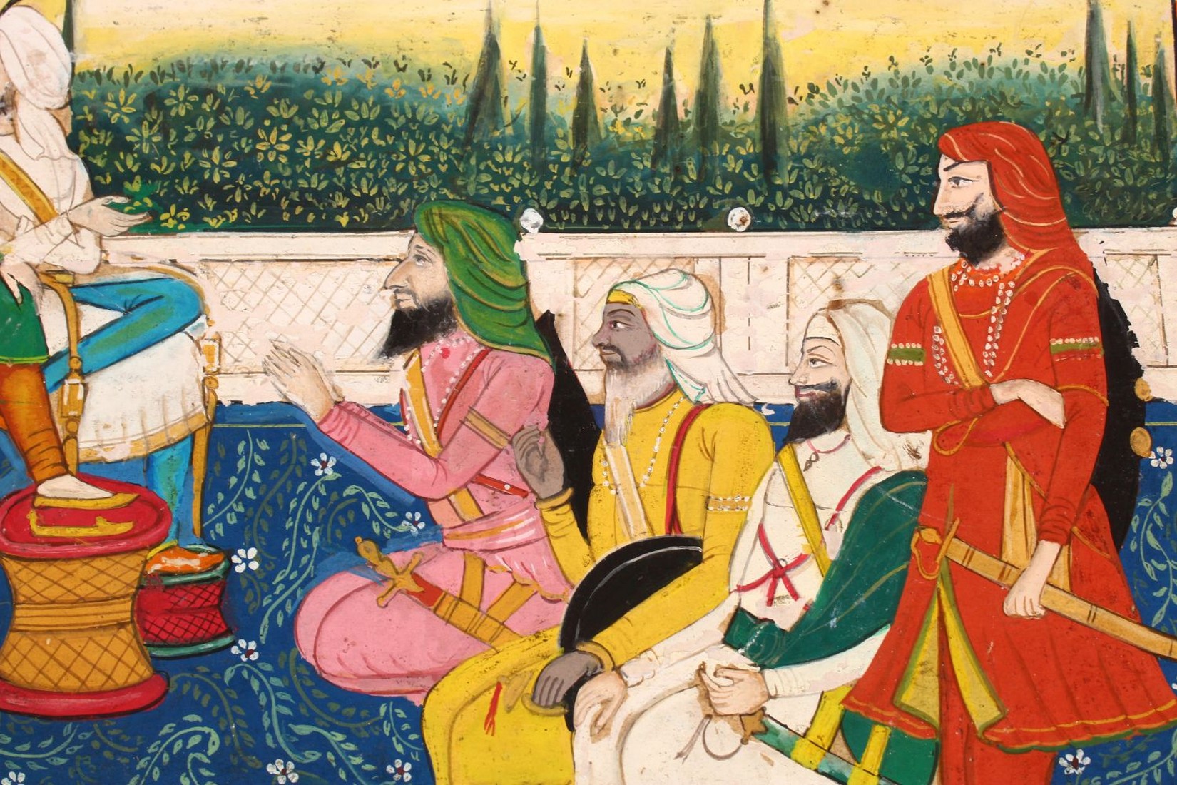 A FINE LARGE INDIAN MINIATURE PAINTING OF SIKH MAHARAJA RANJIT SINGH in court with attendants, - Image 3 of 7
