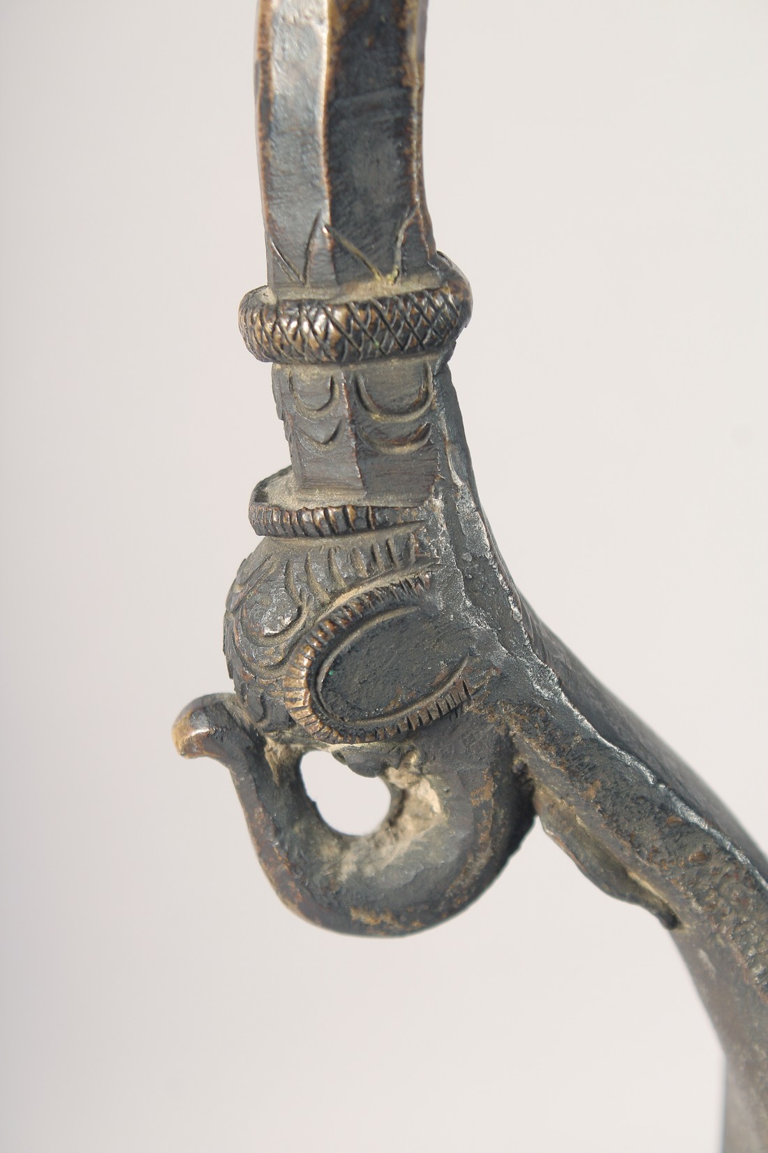 A LARGE 17TH CENTURY INDIAN BRONZE EWER, with zoomorphic handle and spout, 55cm high. - Image 8 of 9