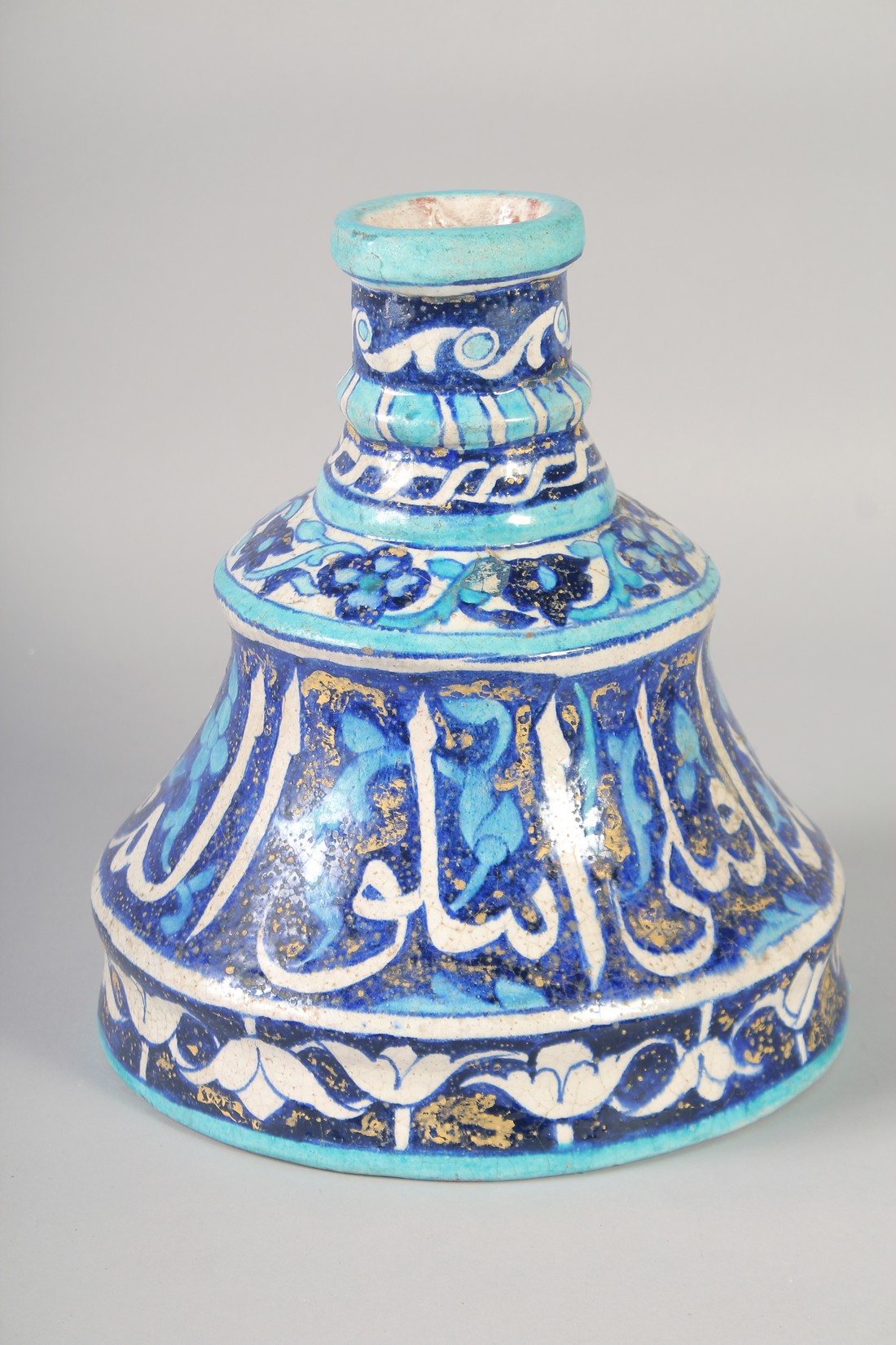 A VERY UNUSUAL LARGE 19TH CENTURY INDIAN MULTAN IZNIK STYLE GLAZED POTTERY CANDLESTICK, with a - Image 2 of 5