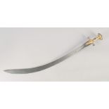 A 18TH-19TH CENTURY NORTH INDIAN PUNJAB SIKH SWORD, with gilded hilt and curved steel wootz blade,