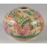 A 19TH CENTURY CHINESE FAMILLE ROSE JAR, possibly a vase lacking neck, (af), 16cm diameter.