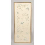 A 19TH CENTURY CHINESE BUTTERFLY SILK PANEL, framed and glazed, textile 77.5cm x 30.5cm.