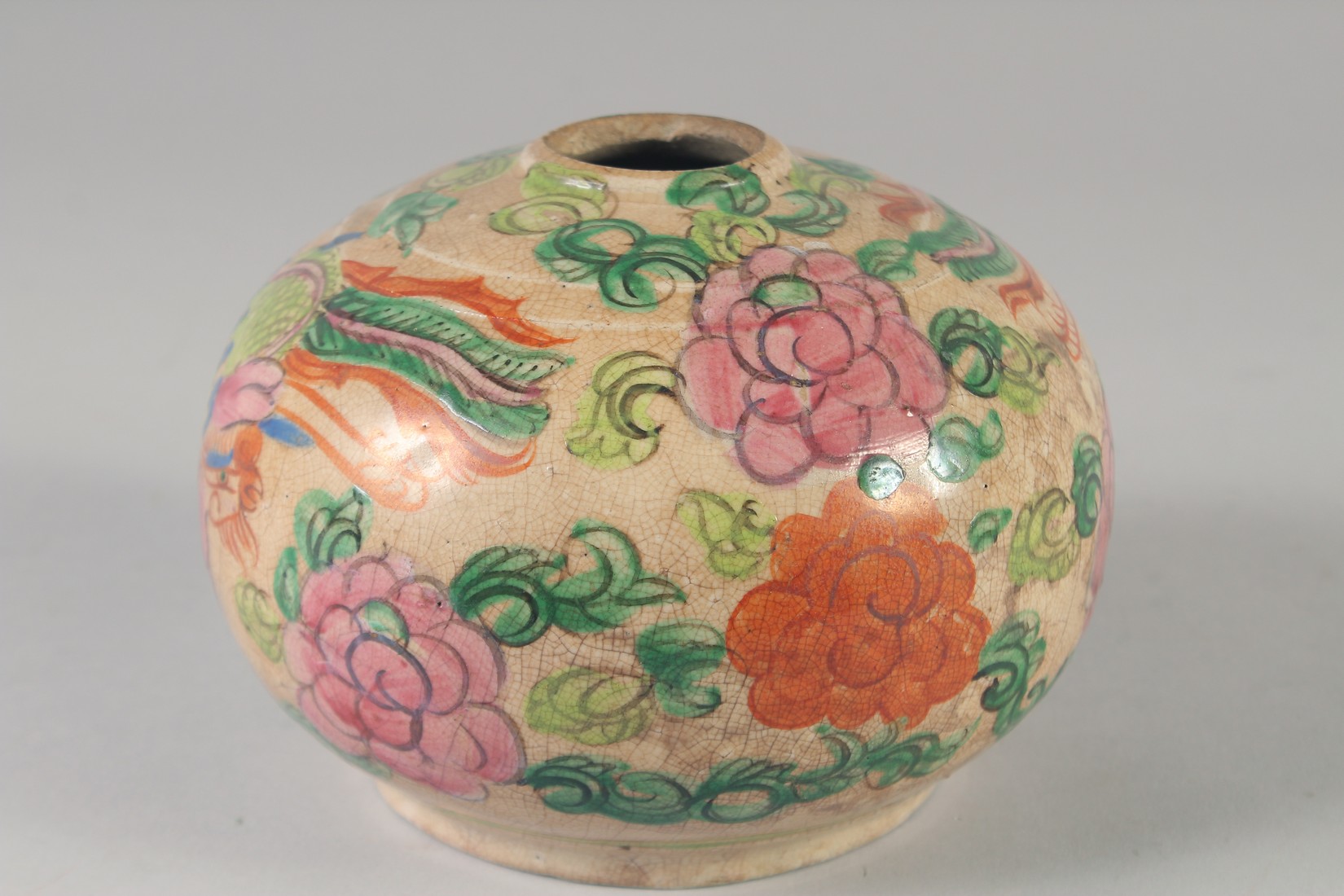 A 19TH CENTURY CHINESE FAMILLE ROSE JAR, possibly a vase lacking neck, (af), 16cm diameter. - Image 2 of 5