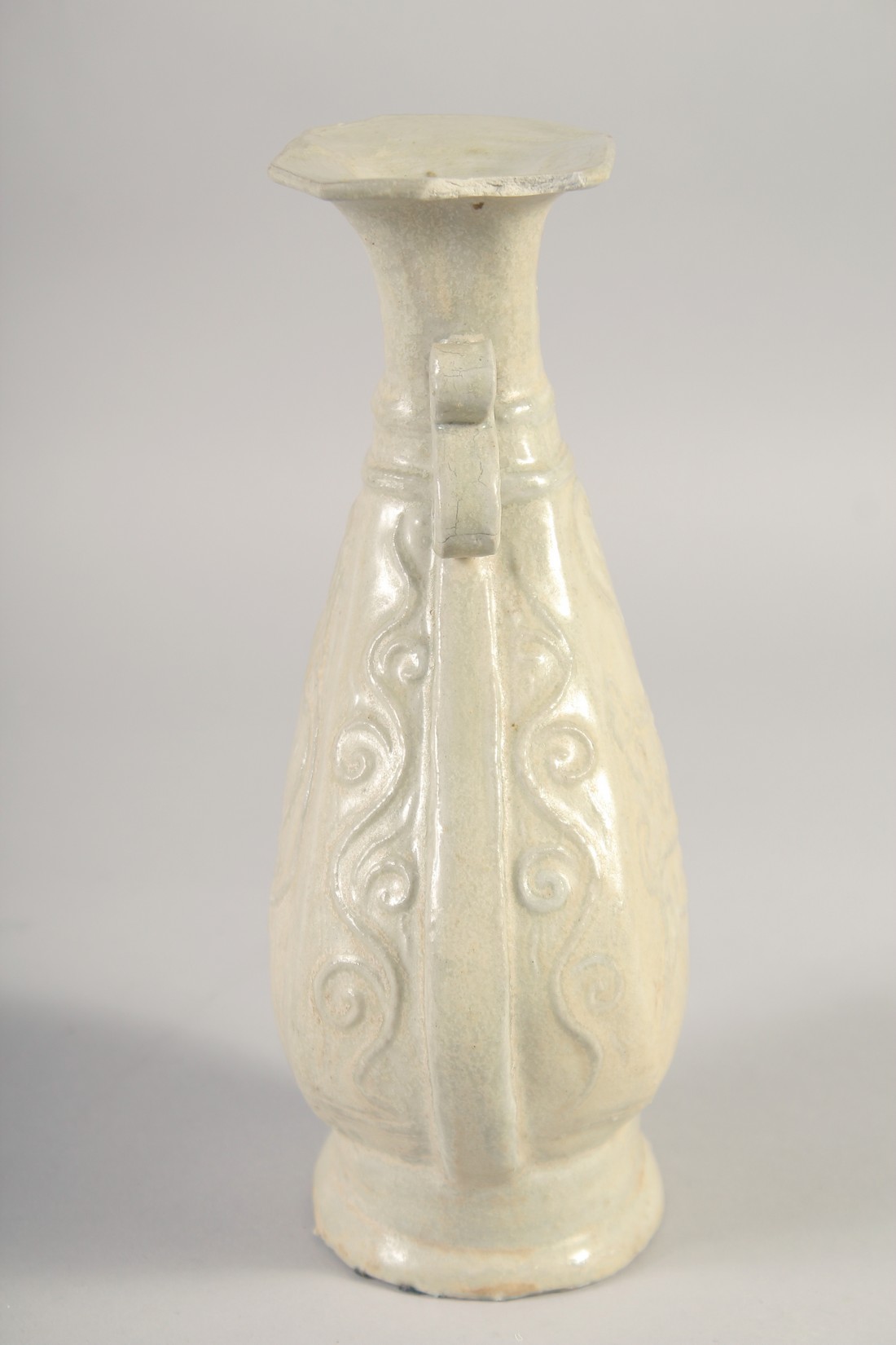 A CHINESE GLAZED POTTERY VASE, with relief decoration, (af) 23cm high. - Image 2 of 6