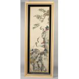 A LARGE 20TH CENTURY CHINESE SILK PANEL, (tribute to Shen Quan), framed, textile 140cm x 40cm.