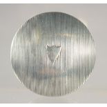 A SMALL DUTCH SILVER REEDED CIRCULAR SNUFF BOX. 1.75ins diameter.