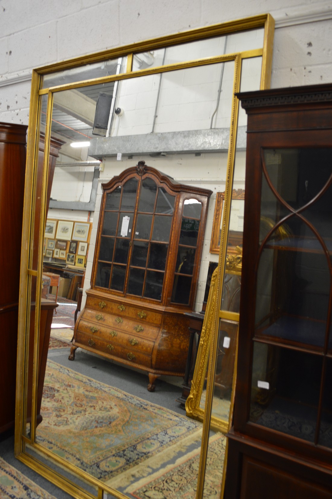 A GOOD LARGE GILT FRAMED RECTANGULAR MIRROR. 7ft 6ins x 4ft 6ins. - Image 2 of 2