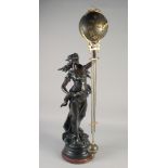 AUGUSTE MOREAU. A GOOD LARGE 19TH CENTURY FRENCH PENDULUM CLOCK formed as a young lady holding a
