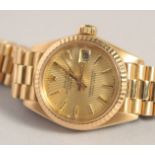 A SUPERB 18K YELLOW GOLD ROLEX OYSTER PERPETUAL DATE JUST WRISTWATCH 64gms gross weight.