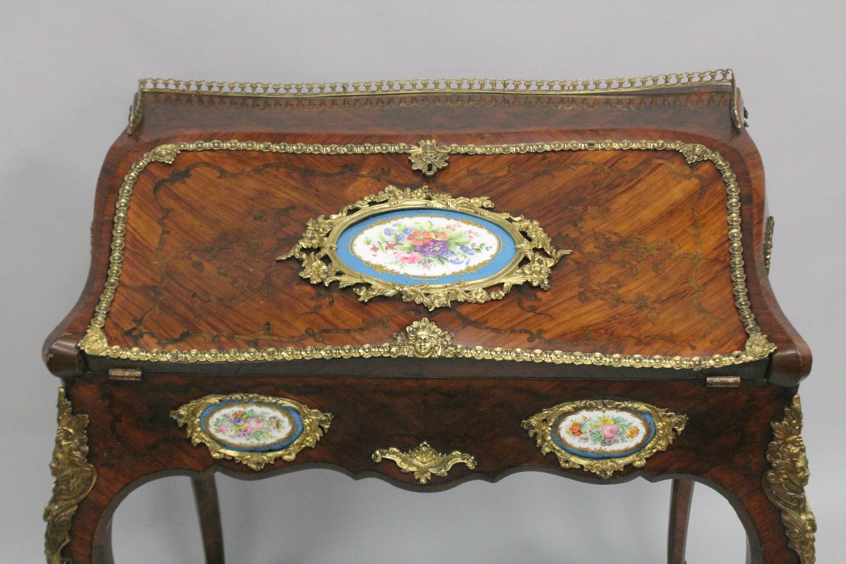 A SUPERB 19TH CENTURY LOUIS XVI STYLE KINGWOOD BUREAU with brass grill, ormolu mounts and inset with - Image 2 of 12