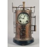A BRONZE CYLINDER INDUSTRIAL CLOCK with cream dial. 16ins high.