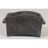 A GOOD CHINESE SILVER INLAID RECTANGULAR CENSER. 6ins long.