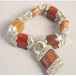 A SILVER AND AGATE SCOTTISH STYLE BRACELET AND PADLOCK.