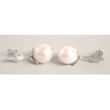 A PAIR OF SILVER BAROQUE PEARL EARRINGS.