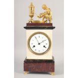 A SUPERB 18TH CENTURY FRENCH TWO COLOURED MARBLE CLOCK attributed to VULLIAMY, with 11mm white