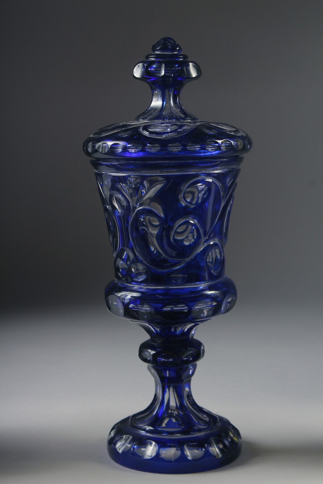 THREE VARIOUS BOHEMIAN GLASS VASES one with a cover. 13ins, 10ins & 9.5ins high. - Image 4 of 6