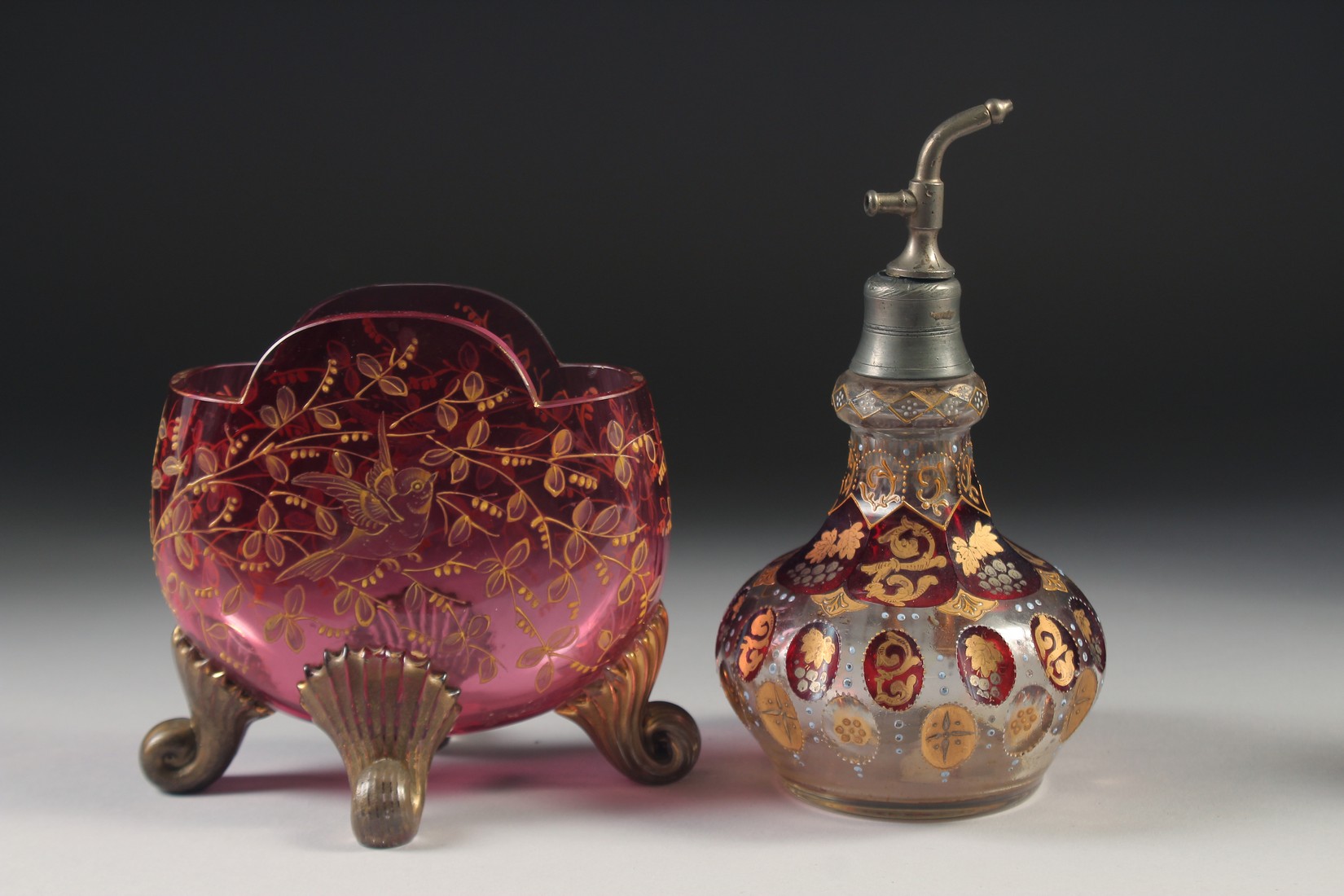 FOUR SMALL PIECES OF BOHEMIAN GLASS; SCENT BOTTLE, SMALL VASE, OVAL DISH & CIRCULAR DISH. (4). - Image 6 of 6