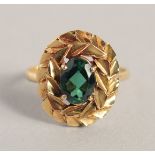 AN 18CT GOLD TOURMALINE RING.