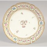 AN 18TH CENTURY CLIGNANCOURT PLATE painted with a "B" with a crown above a stencil mark, "M" for