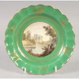 A ROYAL WORCESTER PLATE painted with view of Ragland Castle by GEORGE JOHNSON, signed, date mark