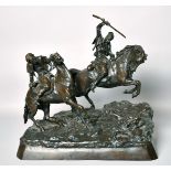 ABRAHAM C. F. WOERFFEL. (19th CENTURY) RUSSIAN. A SUPERB BRONZE GROUP OF TWO COSSACKS ON