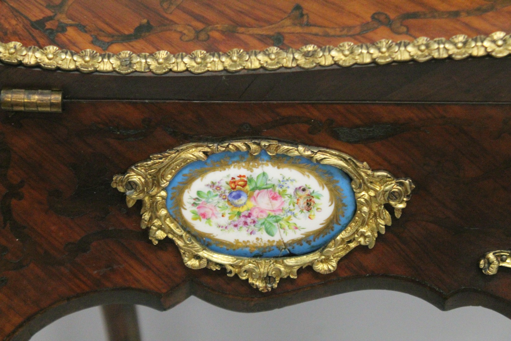 A SUPERB 19TH CENTURY LOUIS XVI STYLE KINGWOOD BUREAU with brass grill, ormolu mounts and inset with - Image 4 of 12