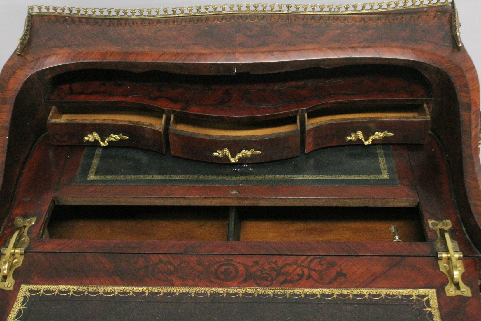 A SUPERB 19TH CENTURY LOUIS XVI STYLE KINGWOOD BUREAU with brass grill, ormolu mounts and inset with - Image 8 of 12