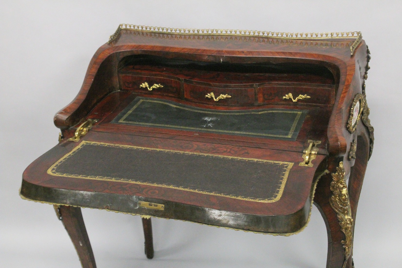 A SUPERB 19TH CENTURY LOUIS XVI STYLE KINGWOOD BUREAU with brass grill, ormolu mounts and inset with - Image 6 of 12