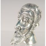 A SILVER PLATED JUDAICA MAN'S HEAD VESTA. 2.5ins.