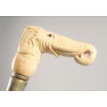 A WALKING STICK with carved bone handle "ELEPHANT".