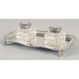 A SILVER INKSTAND with cut glass ink holder. Sheffield, 1900, maker H. D.