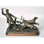 E. DUBUCAND (19TH CENTURY, FRENCH. A BRONZE OF A YOUNG MAN WITH THREE HOUNDS Signed, 7.5ins (19cm)