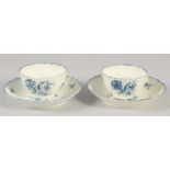 18TH CENTURY WORCESTER PAIR OF TEA BOWL AND SAUCER in the Gillyflower pattern, crescent marks.