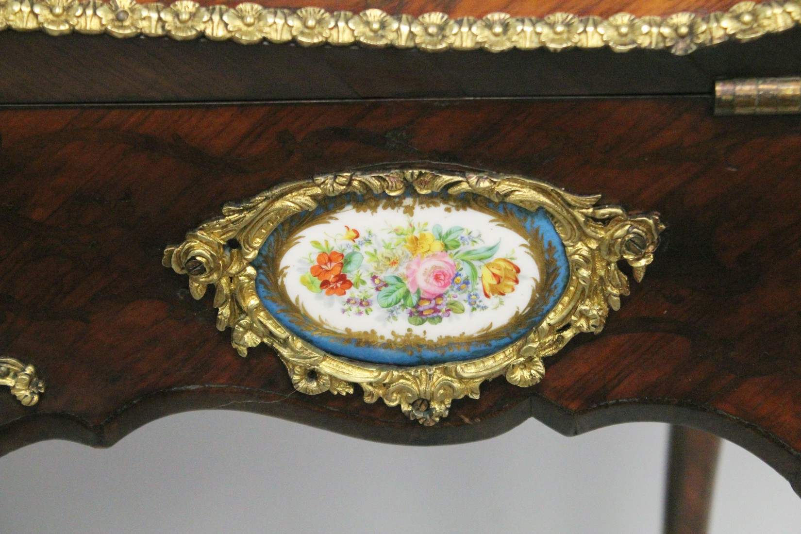 A SUPERB 19TH CENTURY LOUIS XVI STYLE KINGWOOD BUREAU with brass grill, ormolu mounts and inset with - Image 5 of 12