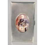 A GOOD LARGE HEAVY ENGINE TURNED CIGARETTE CASE with and oval enamel of The Masonic Grand Master.