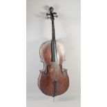 A CELLO WITH A TWO-PIECE BACK, 4ft long (for restoration).
