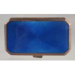 A LADIES’ SILVER AND BLUE ENAMEL CIGARETTE CASE. 3ins long.