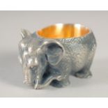 A RUSSIAN SILVER ELEPHANT SALT. 1.75ins long, 122gms, Mark: Eagle 84.