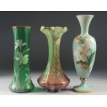 THREE VARIOUS 20TH CENTURY ART GLASS VASES. 16ins, 12ins & 12ins high. (3).