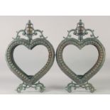 A PAIR OF COPPER HEART SHAPED LANTERNS. 20ins high.