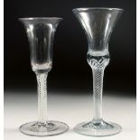 TWO 18TH CENTURY DUTCH WINE GLASSES. 6.75ins and 6.25ins high.