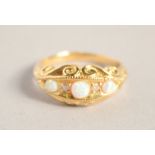 AN 18CT GOLD PLATED ON SILVER OPAL AND DIAMOND RING.