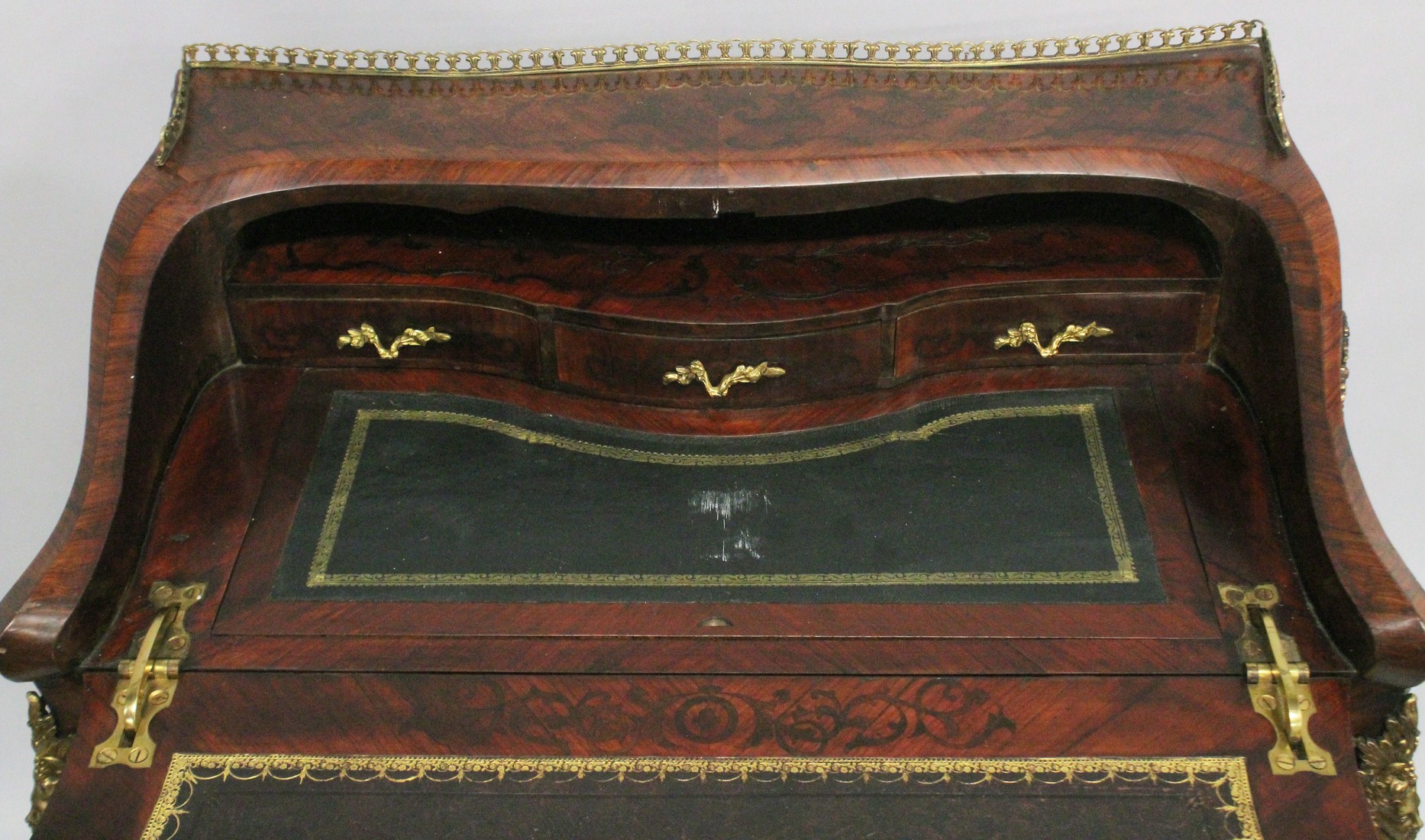 A SUPERB 19TH CENTURY LOUIS XVI STYLE KINGWOOD BUREAU with brass grill, ormolu mounts and inset with - Image 7 of 12